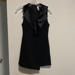 Low V Neck Skort Romper with Tuxedo Collar